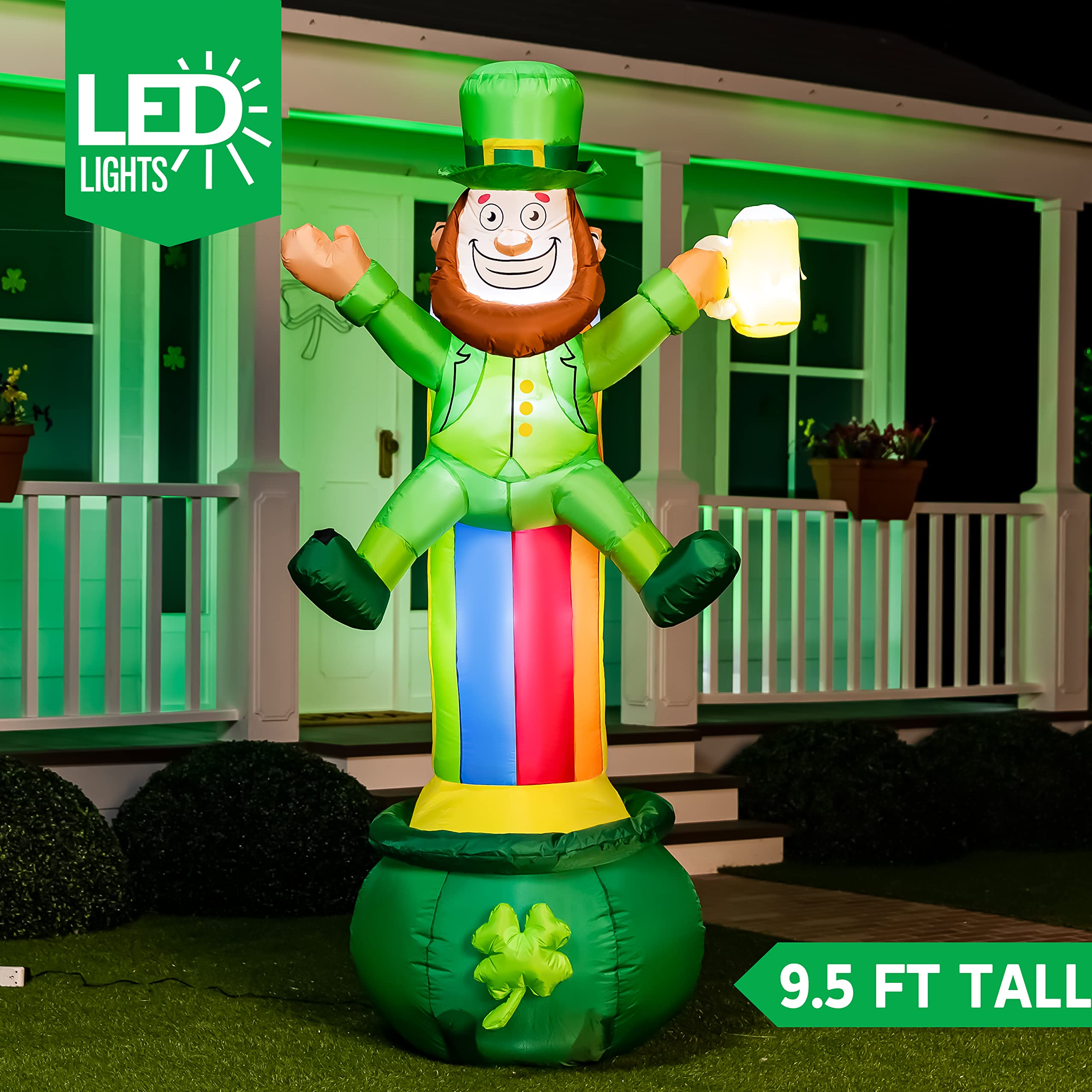 7 FT St Patrick Leprechaun outlet on Rainbow Pot of Gold Inflatable Yard Decor