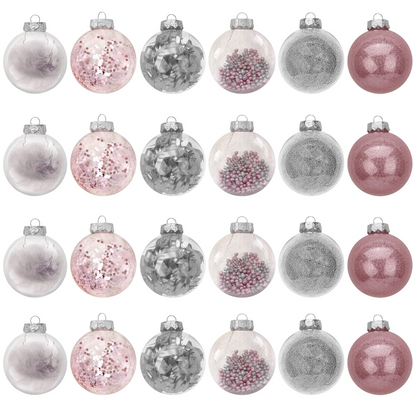 24Pcs Pink Plastic Clear Ball Ornaments with Filling