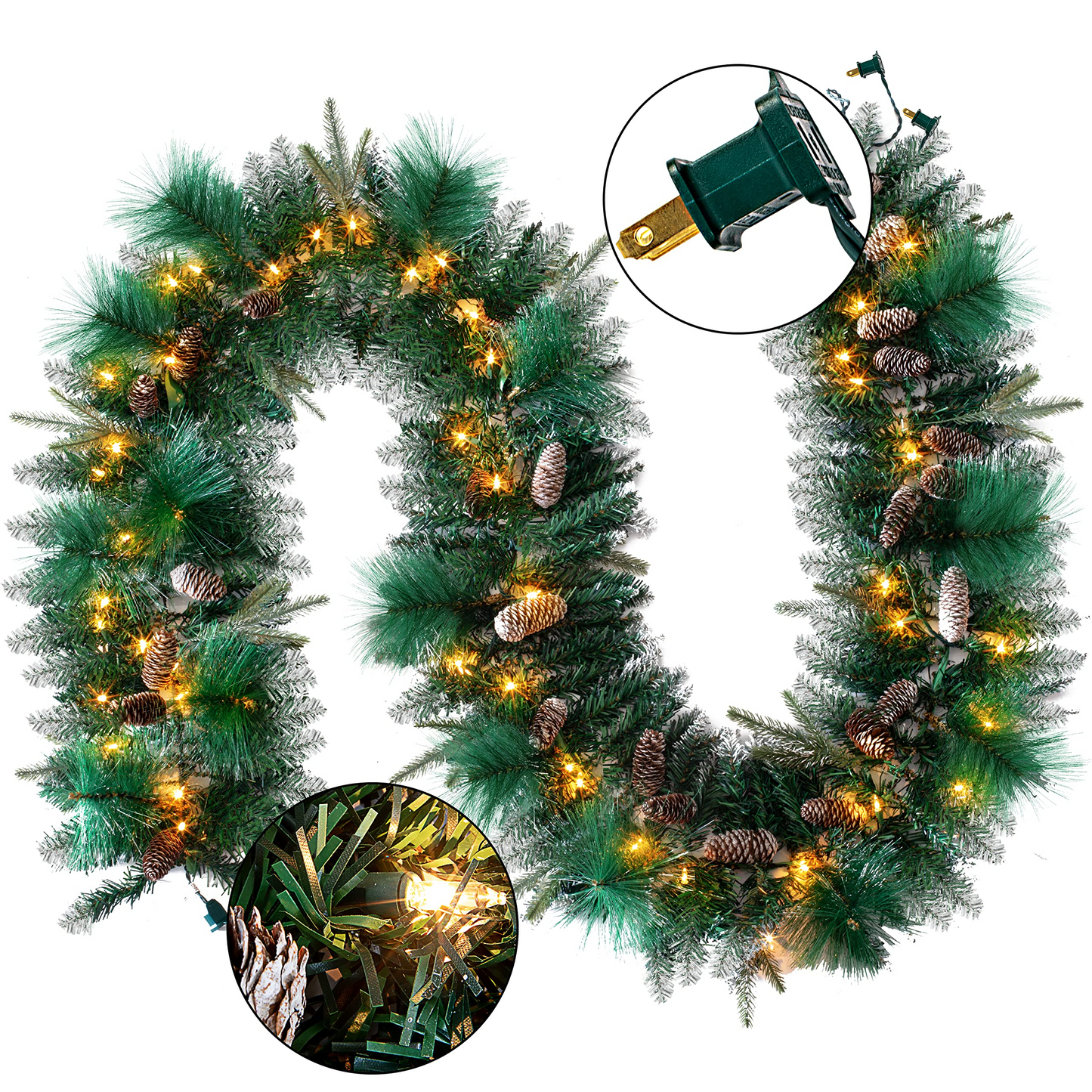 9ft Christmas Flocked Garland (Cone)