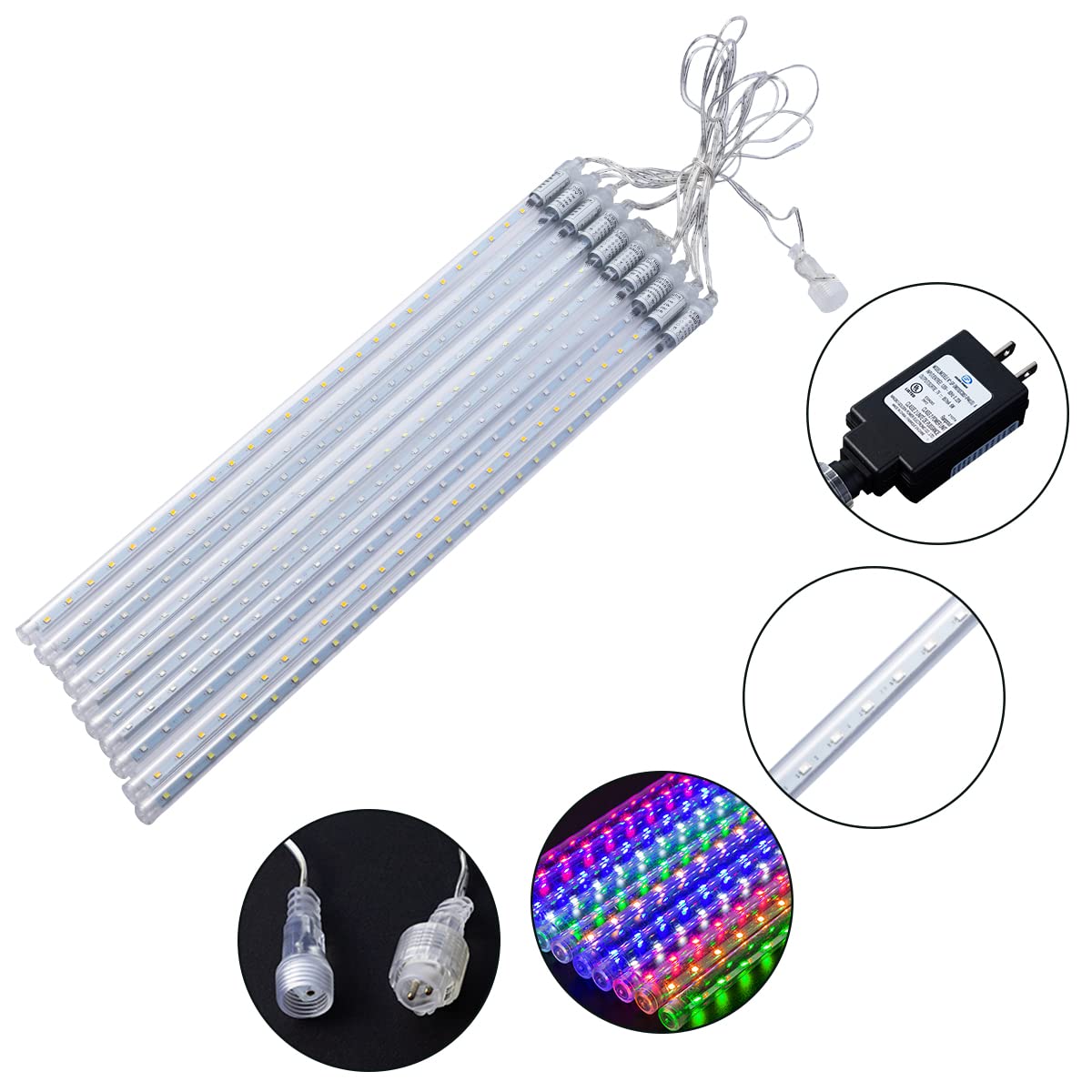 540 LED Meteor Shower Rain Lights 10 Tubes 50cm Multicolor, 2 Pack