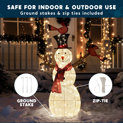 3.5ft LED Yard Lights - Cotton Snowman with Top Hat