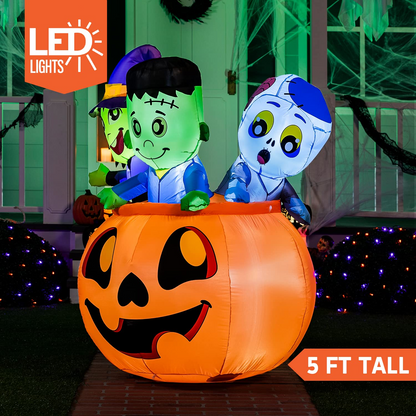 Halloween Tall Three Characters on Pumpkin Inflatable (5 ft)