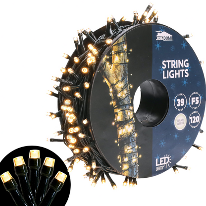 39ft Warm White Green Wire String Lights on Reel, 120 LED