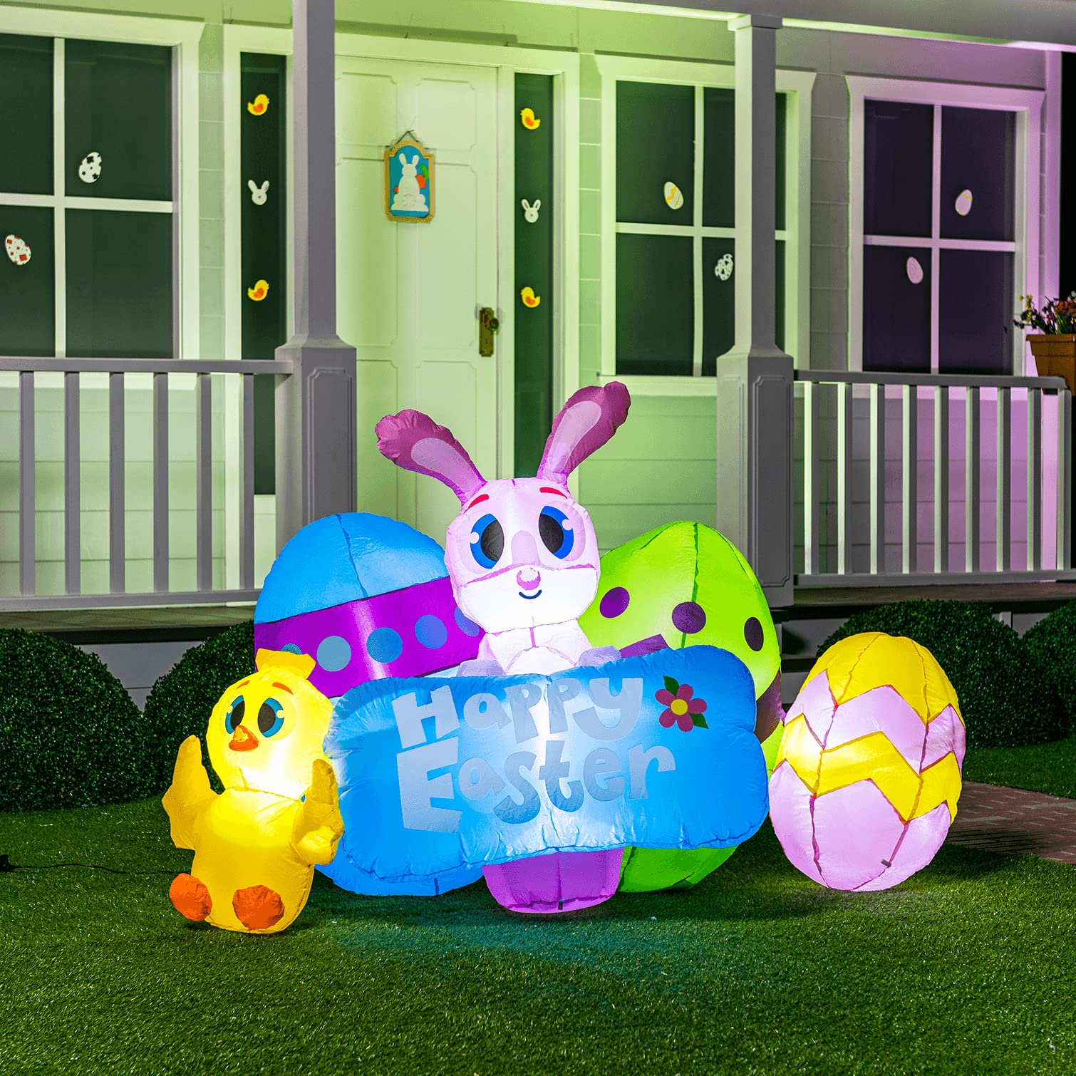 Good 6 ft Long Easter Inflatable Bunny with Eggs & Chicken, Inflatable Sign