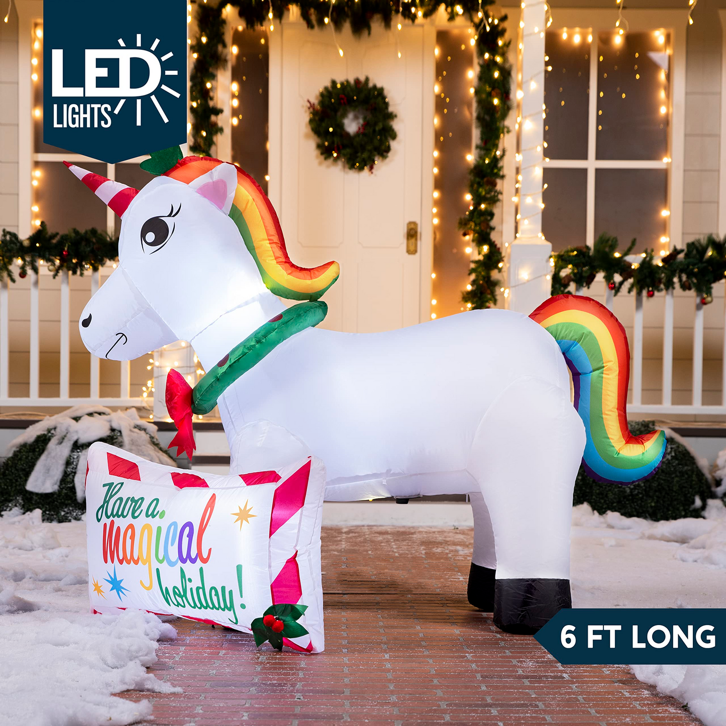6ft Unicorn with A Sign Christmas Inflatable