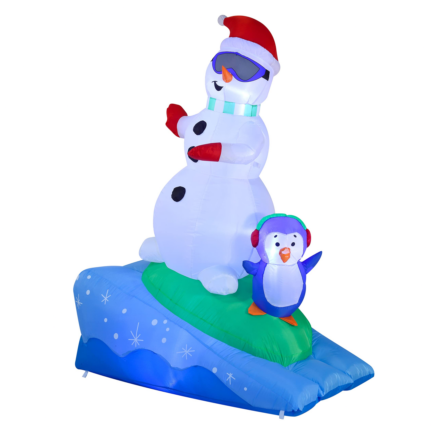 6ft Snowboarding Snowman with A Penguin Inflatable