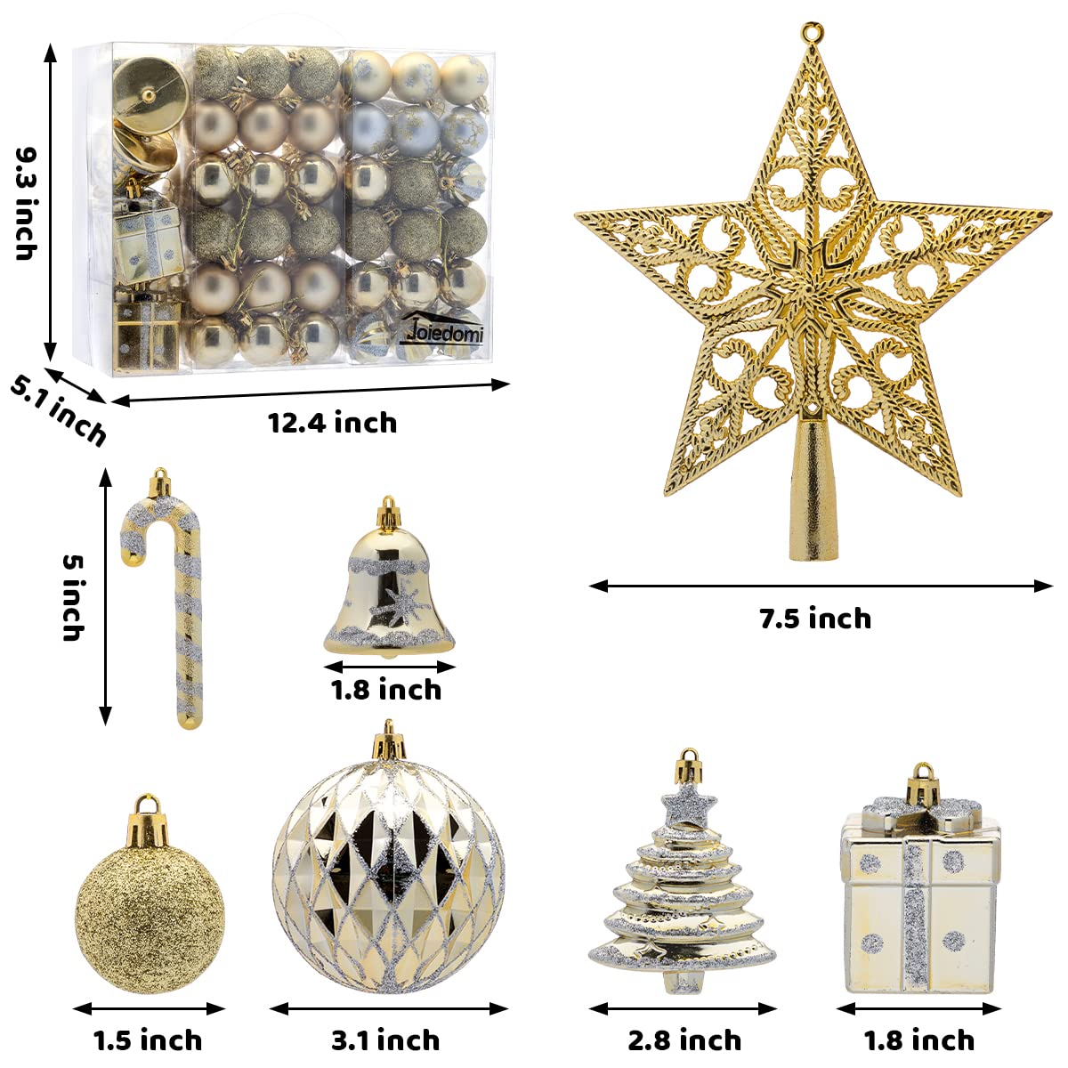 66ct Assorted Christmas Ball Ornaments with Tree Topper - Gold & Silver