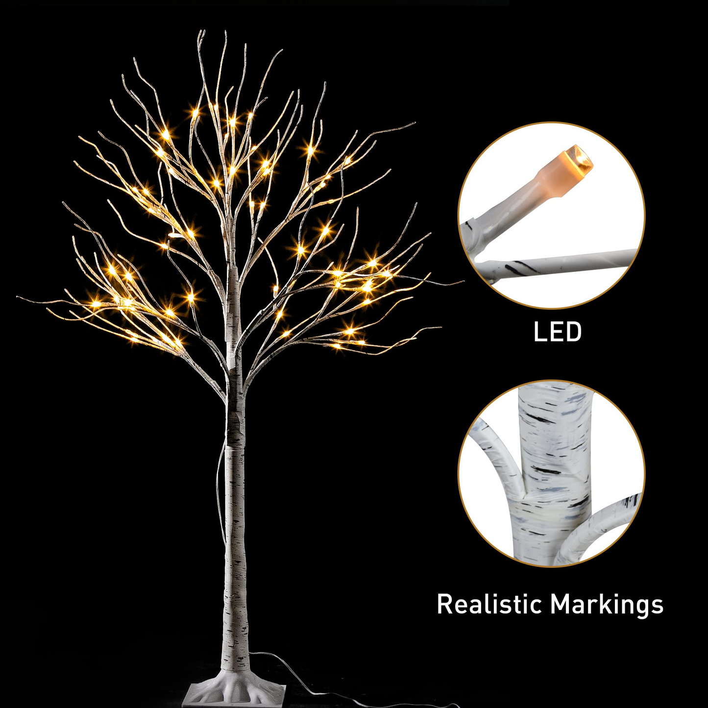 4ft 2 Packs White Birch Tree with 64 LED Lights