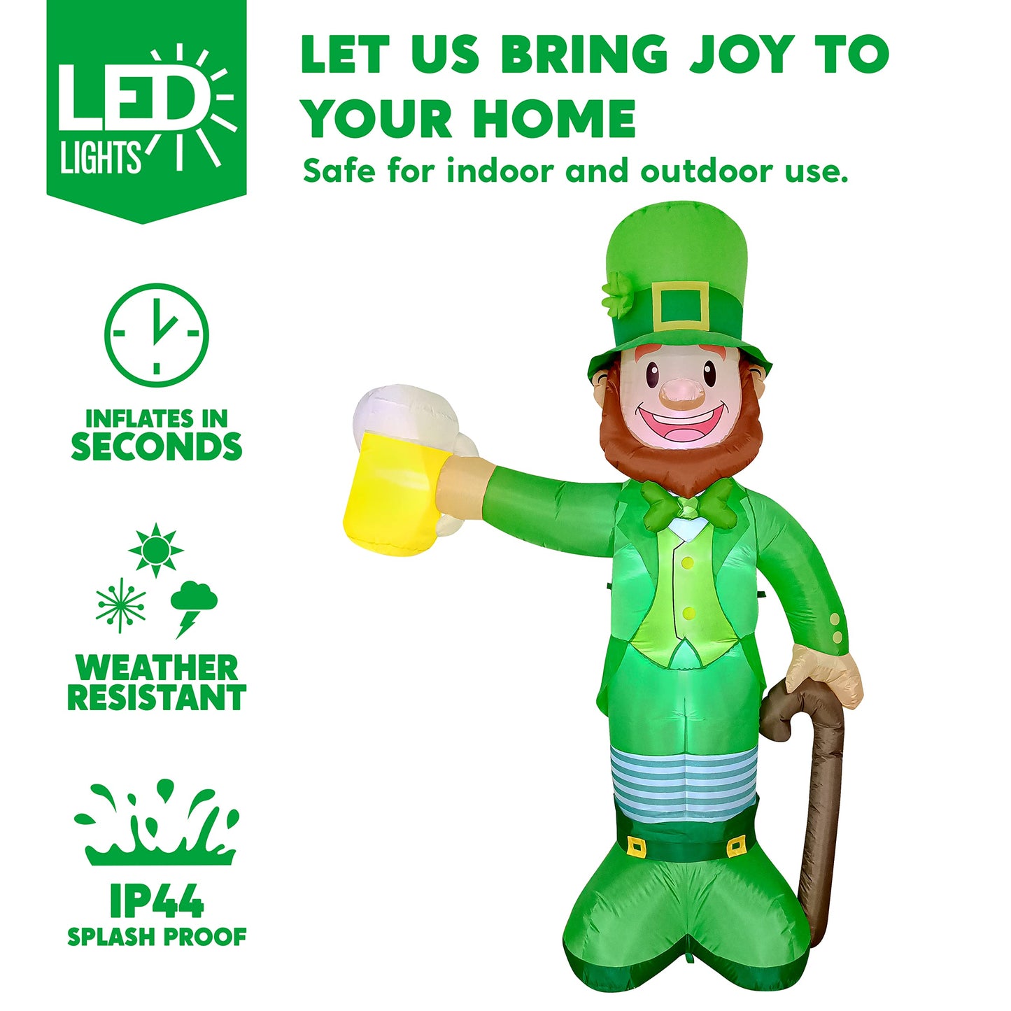 Jumbo St. Patrick's Day Standing Leprechaun Holding Bear Mug Inflatable (8 ft)