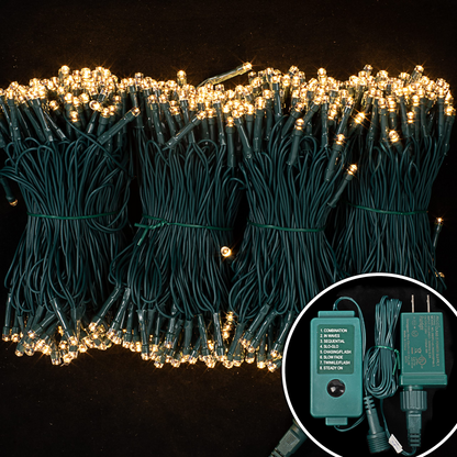 800 Warm White LED Green Wire String Lights