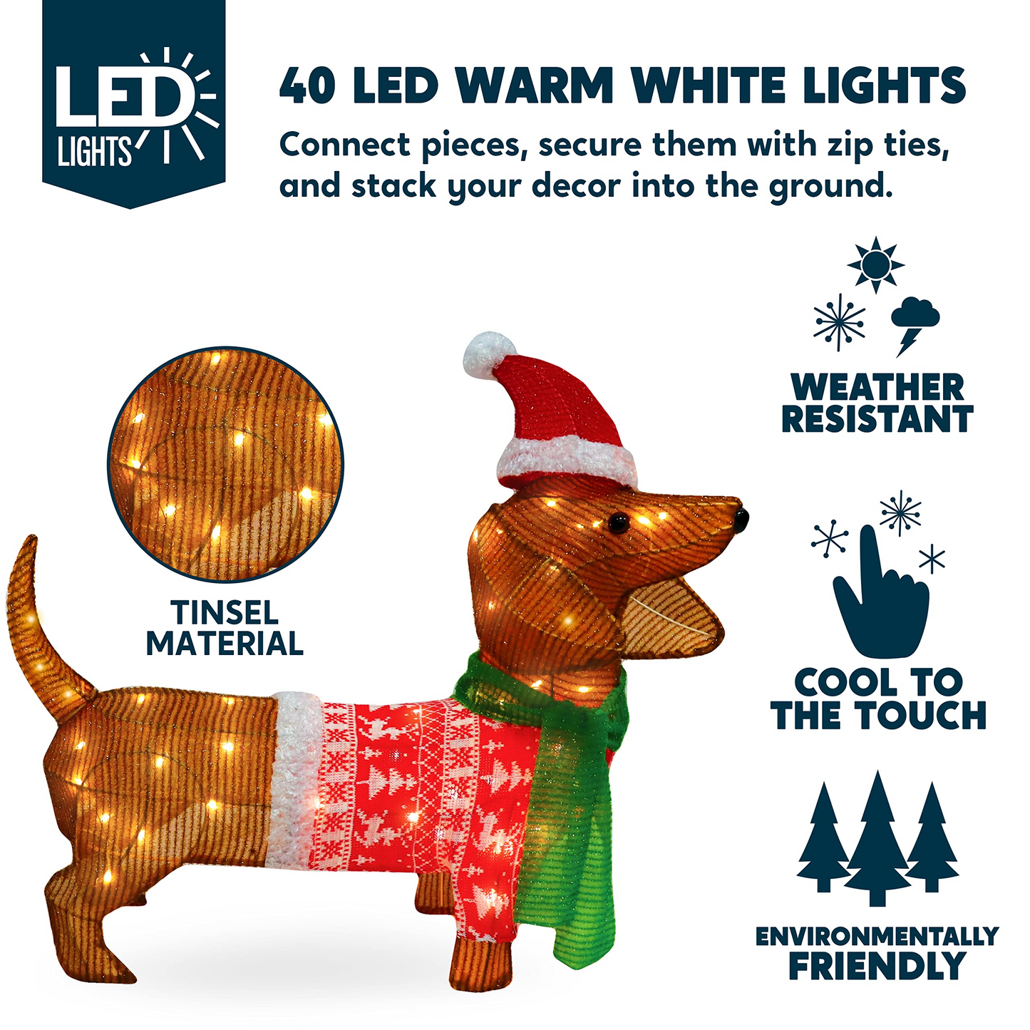 2ft LED Yard Lights - Tinsel Wiener Dog