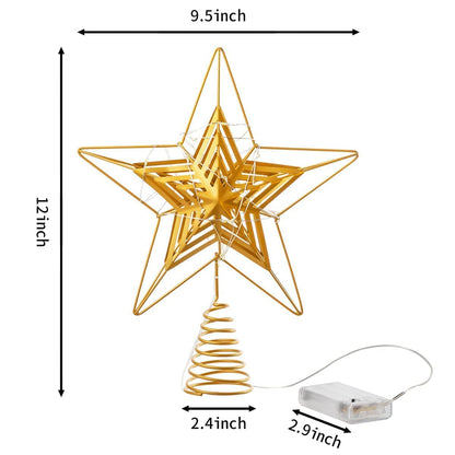 Metal Gold Star Tree Topper with Warm White LED Lights
