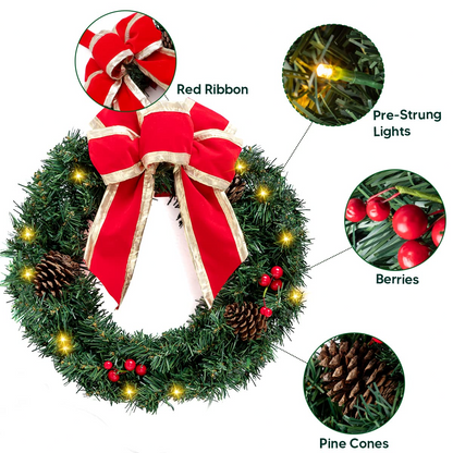 3Pcs Christmas Wreath with Red Bow