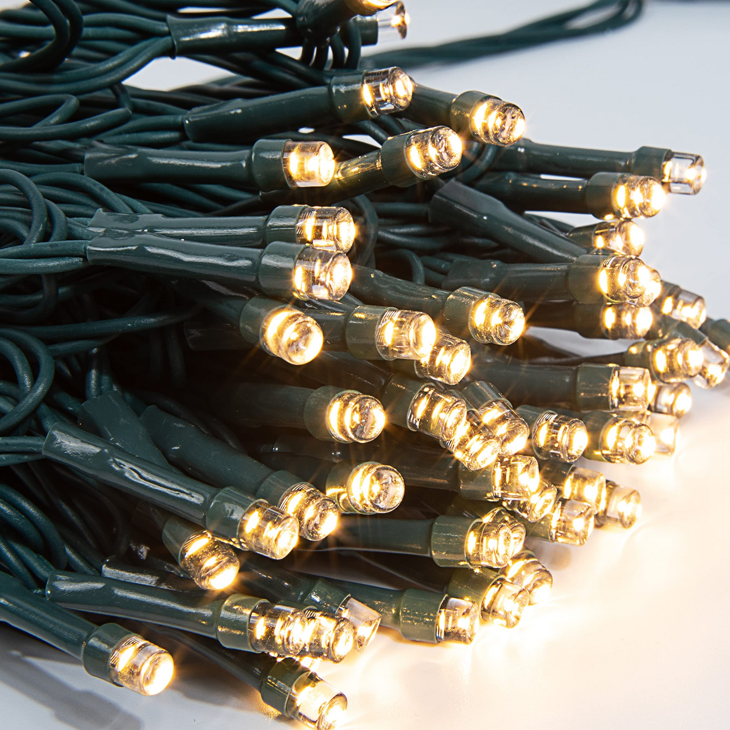 300 Warm White LED Green Wire String Lights