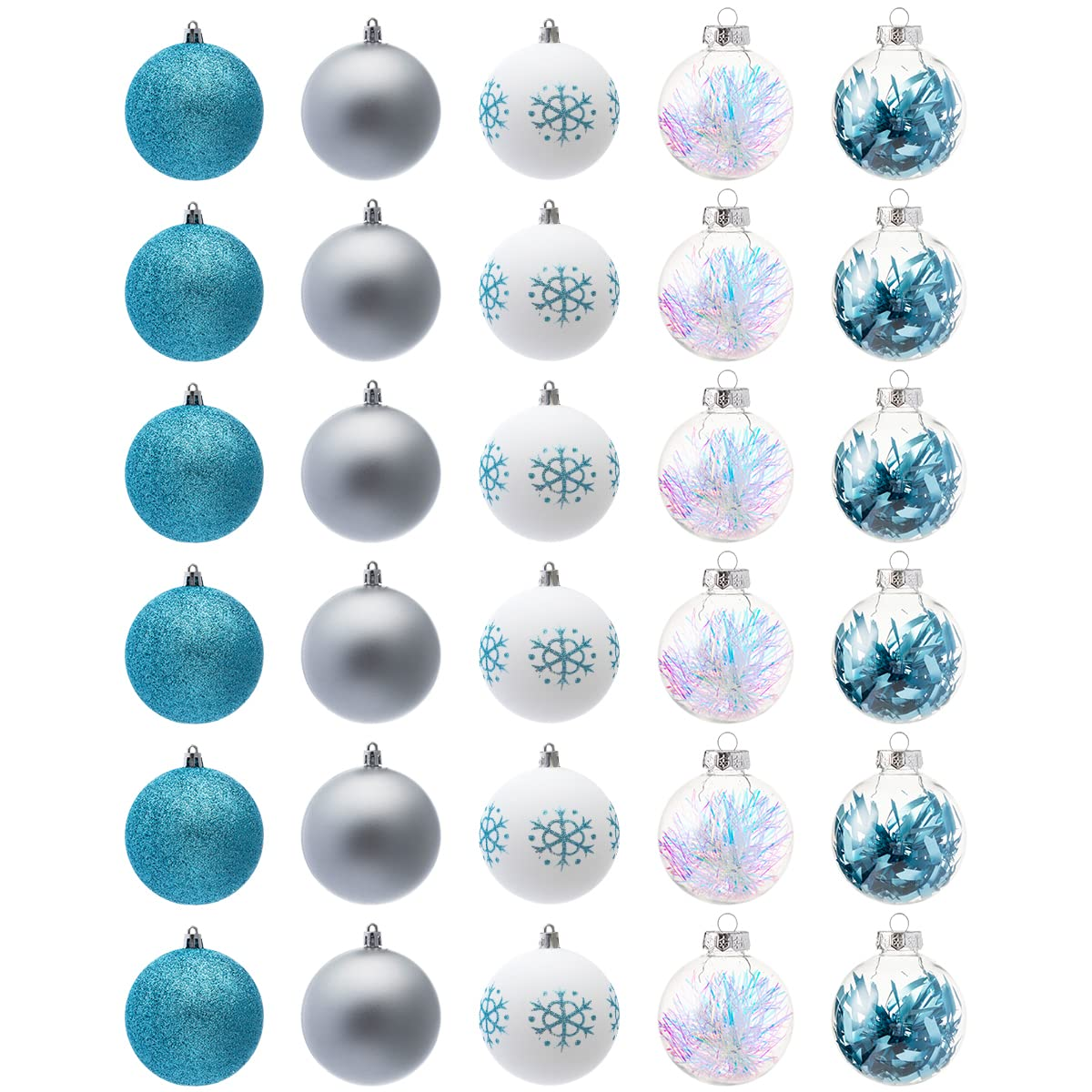 30Pcs Assorted Style Ball Ornaments - Blue & White & Silver 3.15in