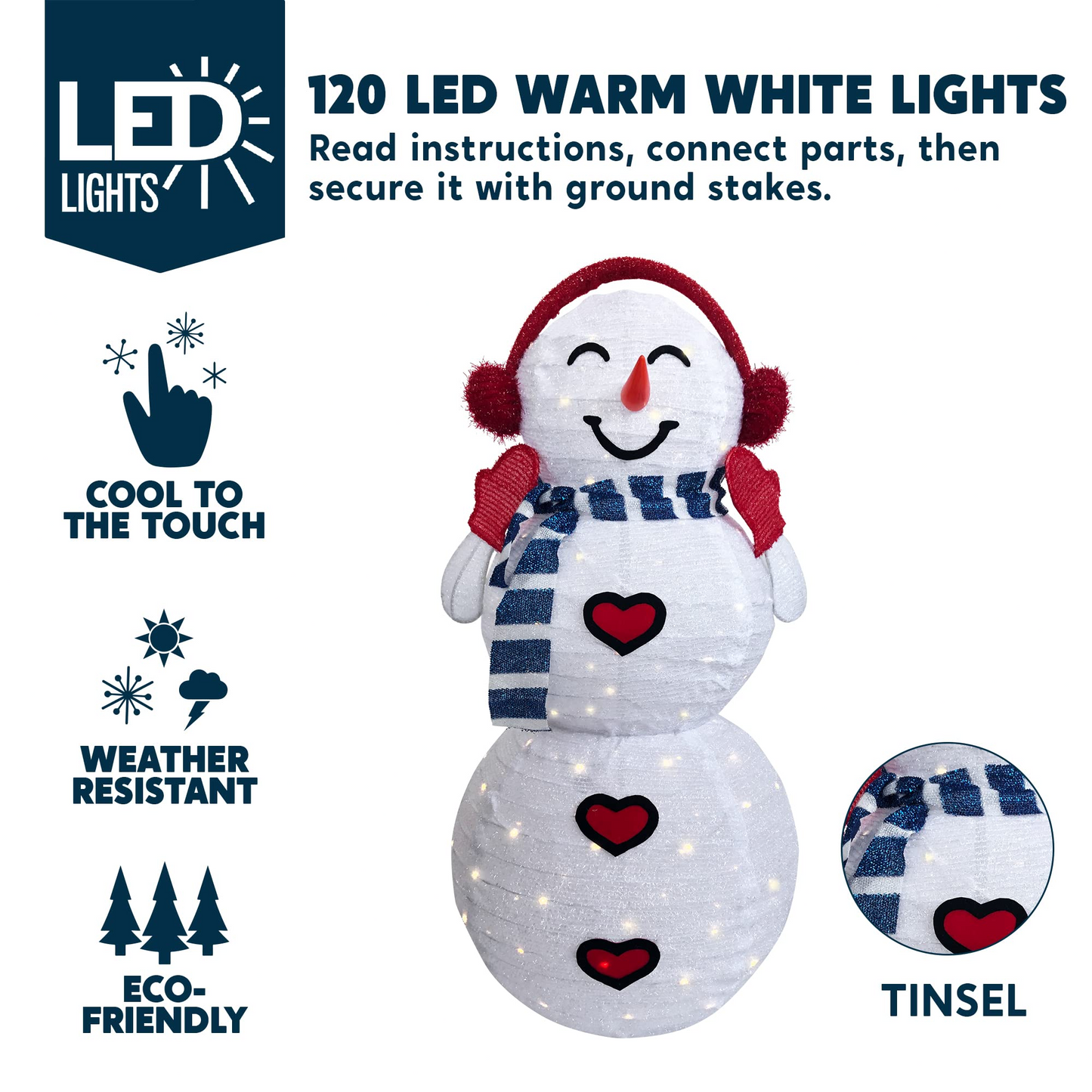 3ft LED Yard Lights - Collapsible Snowman with Earmuffs
