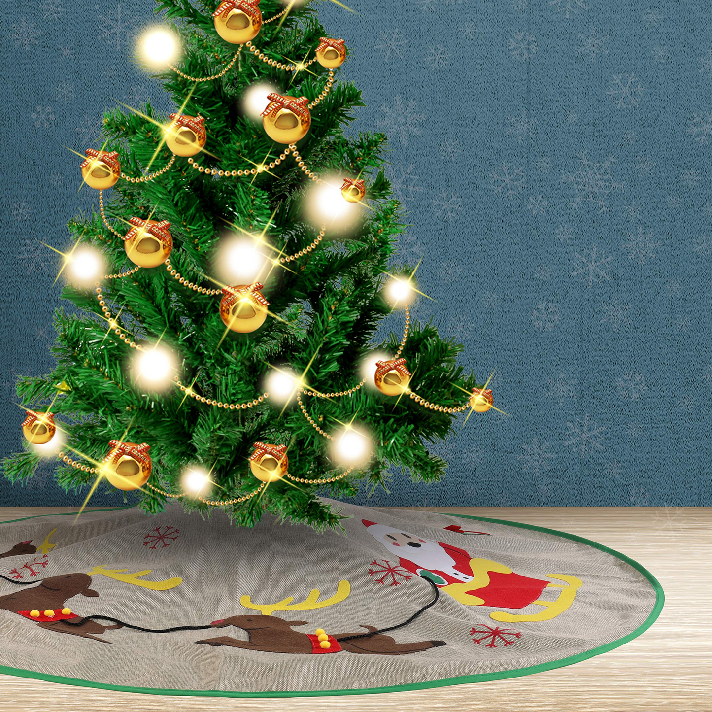 48in Burlap Christmas Tree Skirt (Santa Sleigh)