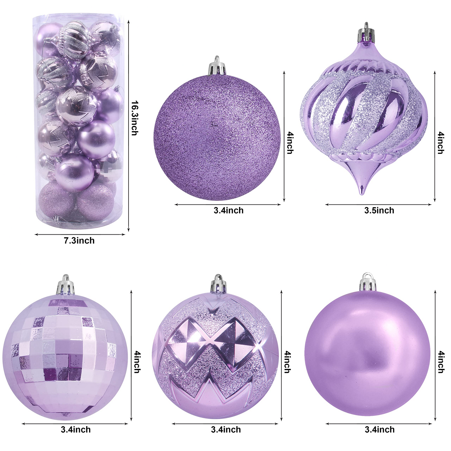 80mm 24ct Basic Christmas Ball Ornaments - Lavender