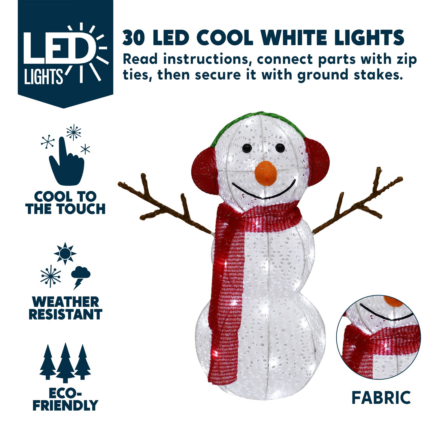1.7ft LED Yard Lights - Fabric Snowman