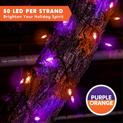 50 Orange & Purple LED Green Wire String Lights