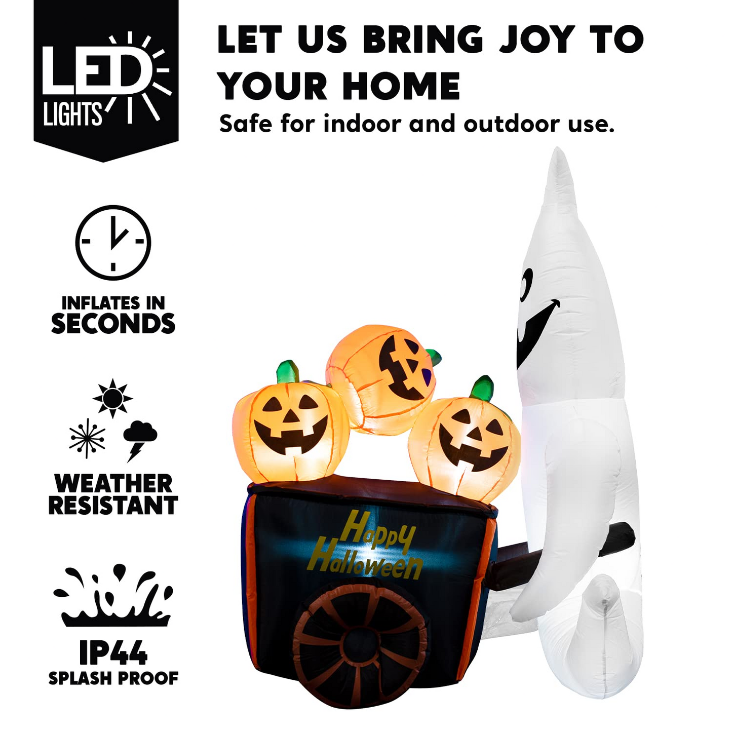 Halloween Large Ghost Pushing Pumpkin Cart Inflatable (6 ft)