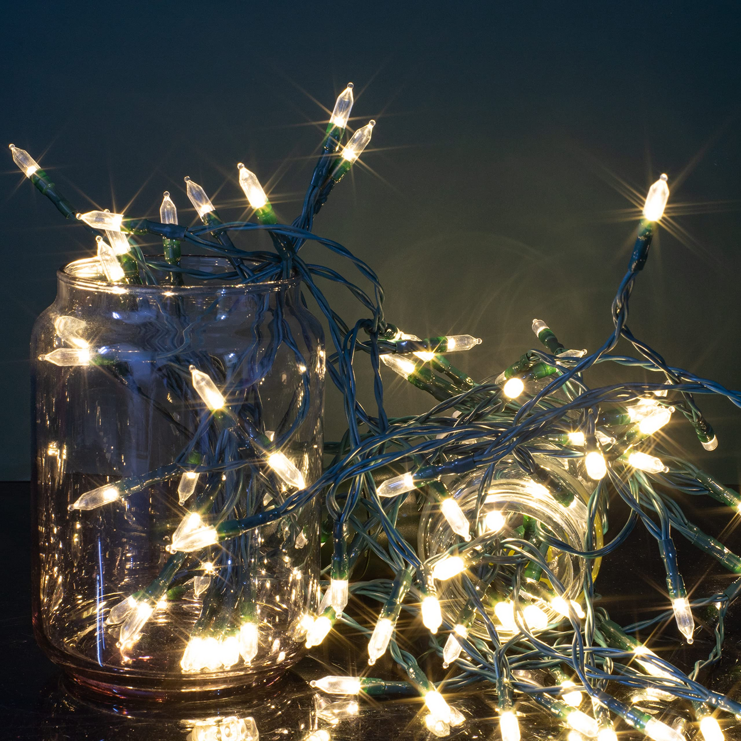 200 Warm White LED Green Wire String Lights