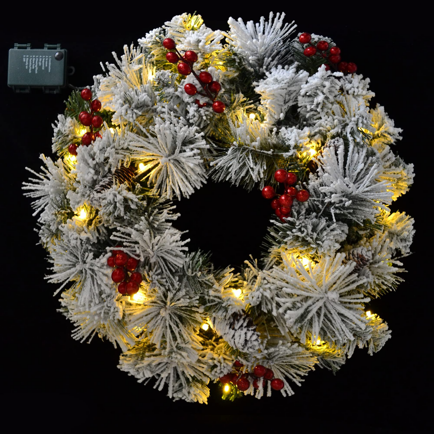 20in Christmas Wreath Flocked with LED Lights