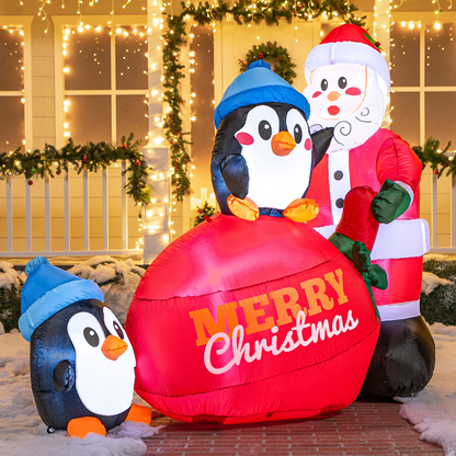 Large Penguins with Santa Inflatable (7 ft)