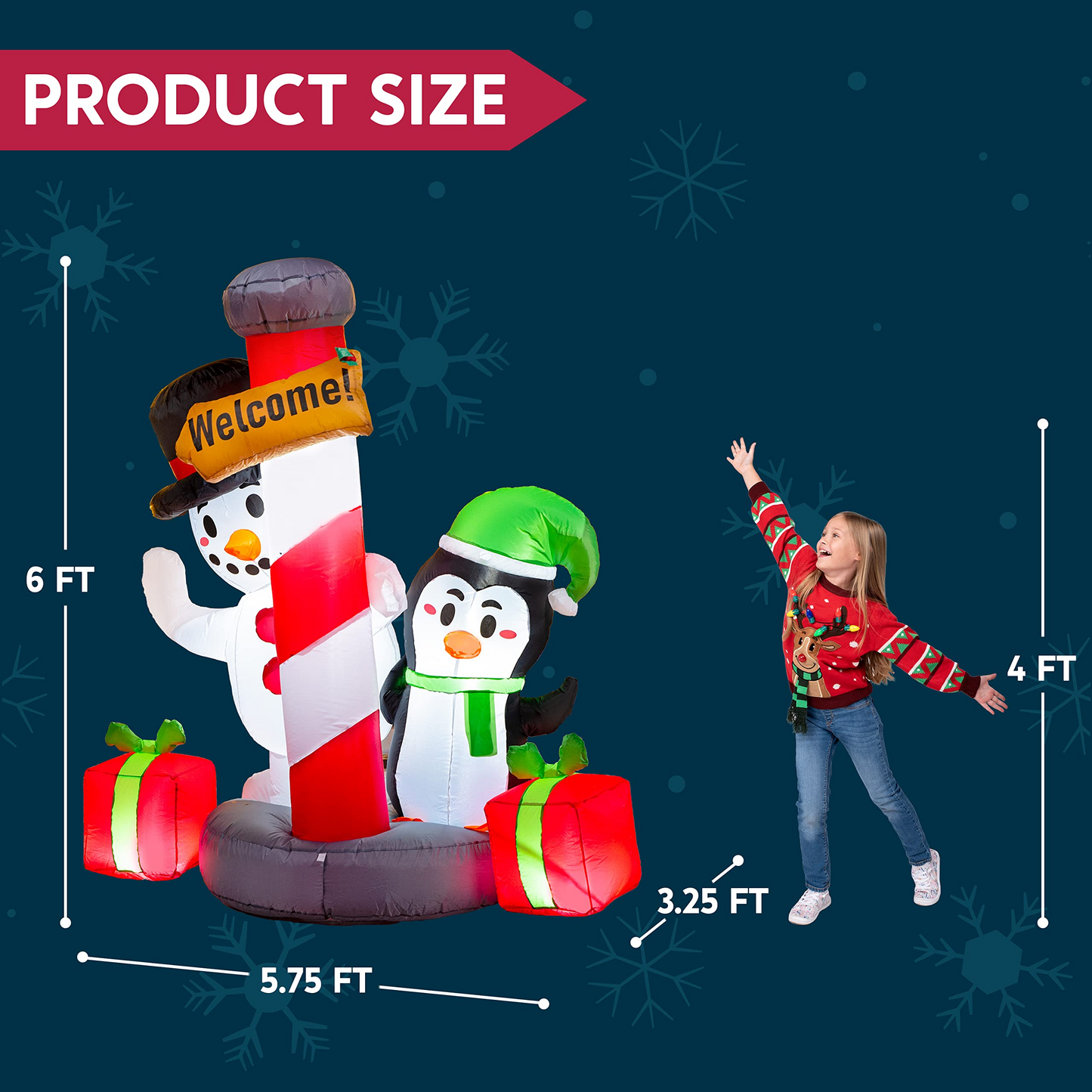 6 FT Tall Inflatable Christmas Welcome Sign with A Penguin and Snowman