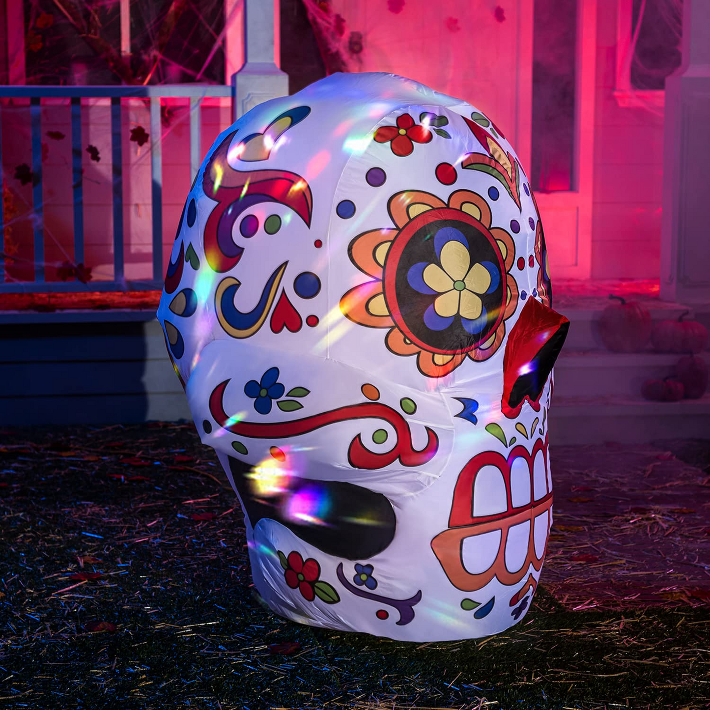 4 FT Tall Halloween Inflatable Dia de Los Muertos Calavera with Kaleidoscope Light