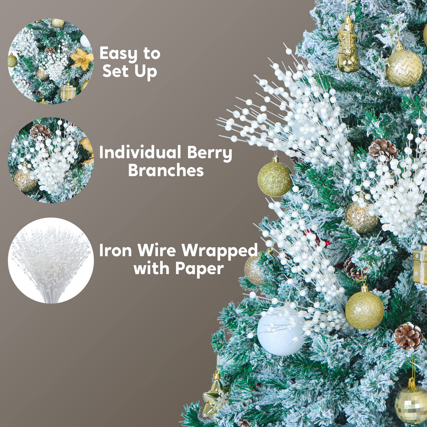 20in Christmas Tree Berry Stem (White) - 24 Pcs