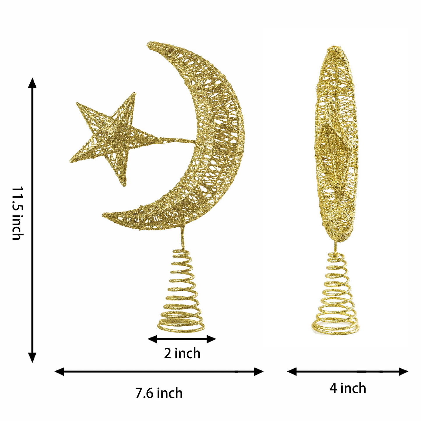 Gold Star & Moon Tree Topper, Warm White