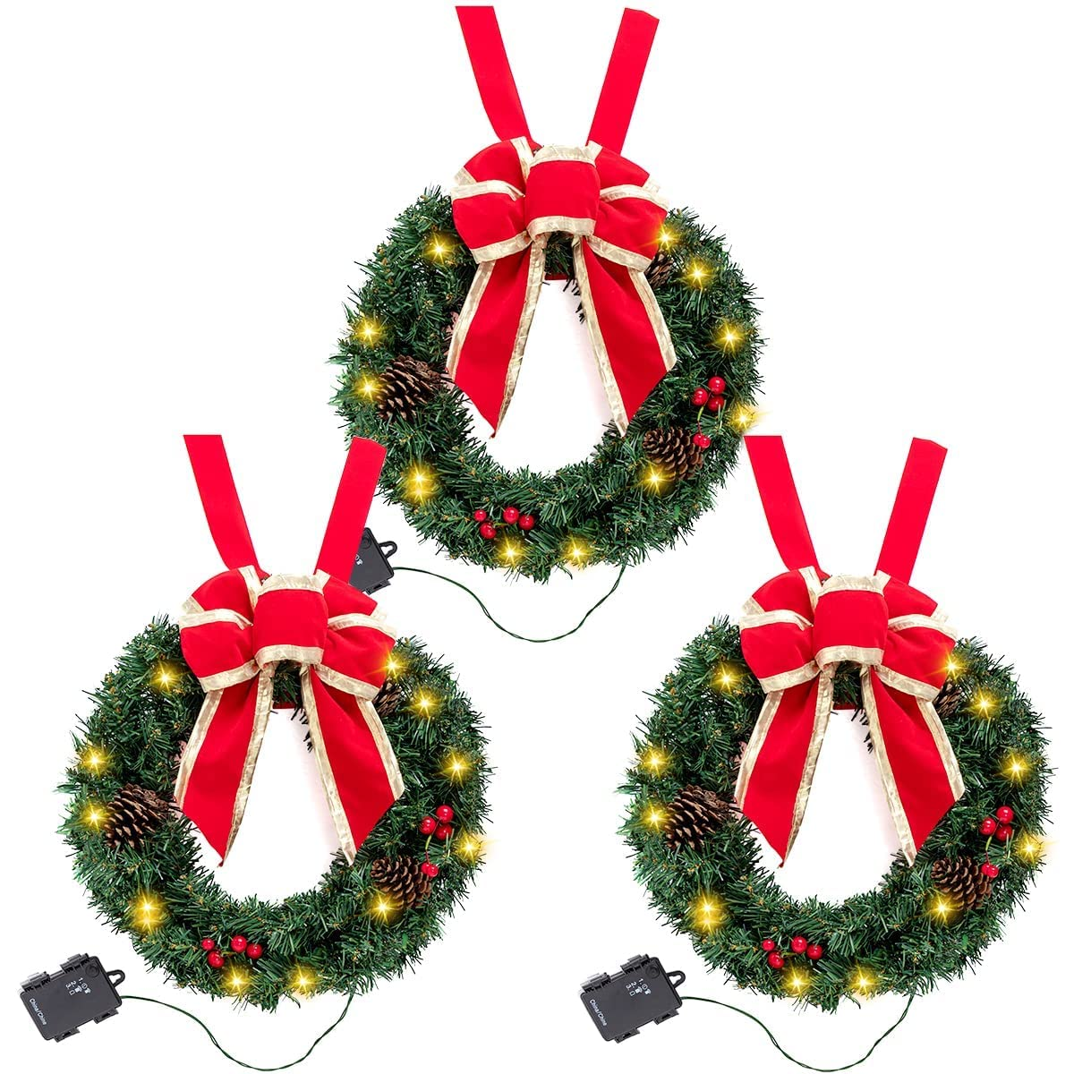 3Pcs Christmas Wreath with Bow