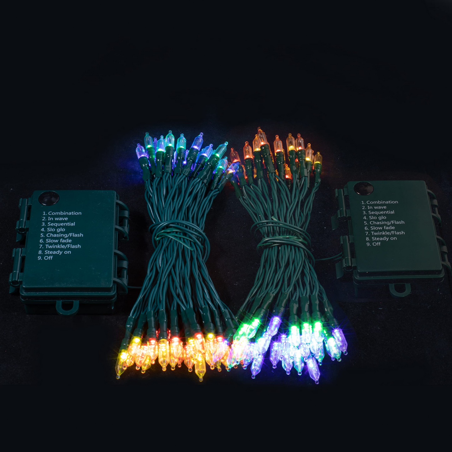2x50 Multicolor LED Green Wire String Lights