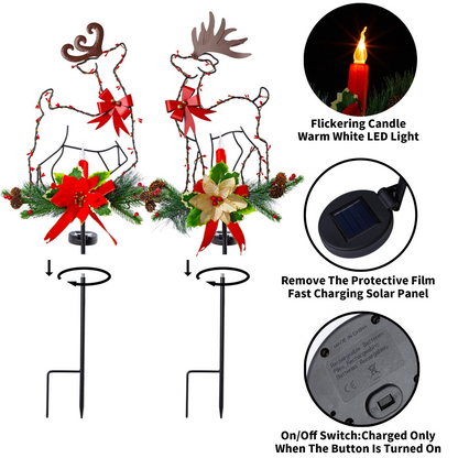 2 Packs Christmas Solar Stake Lights Reindeer