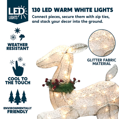 2Pcs LED Yard Lights - Fabric 4ft Doe and 3ft Fawn (White)