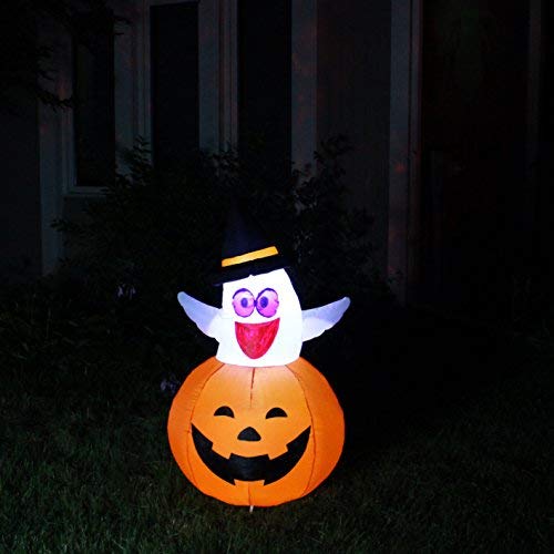 Tall Ghost with Witch Hat in Pumpkin Inflatable (4.5 ft)
