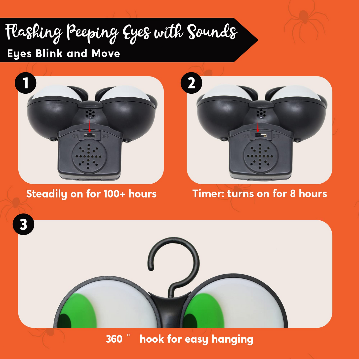 Halloween Flashing Peeping Eyes Lights (3 Pack); Sound-activated