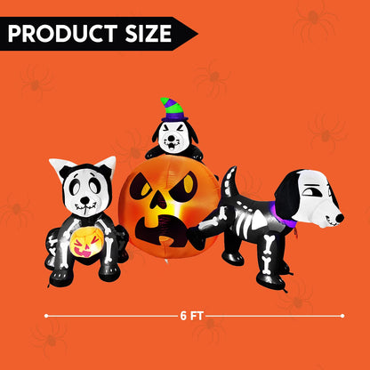 6ft Halloween Skeleton Dog with Pumpkin Set