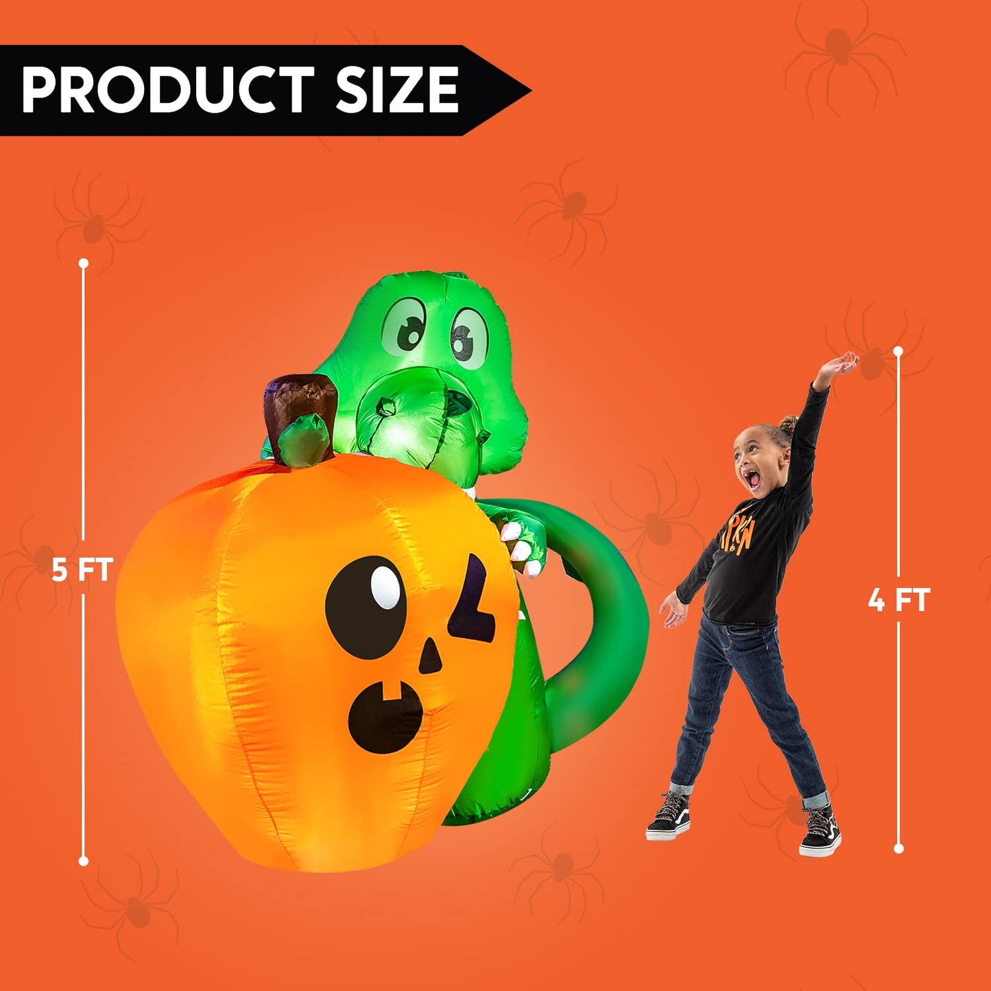 5ft Halloween Dinosaur Sitting on Pumpkin Inflatable