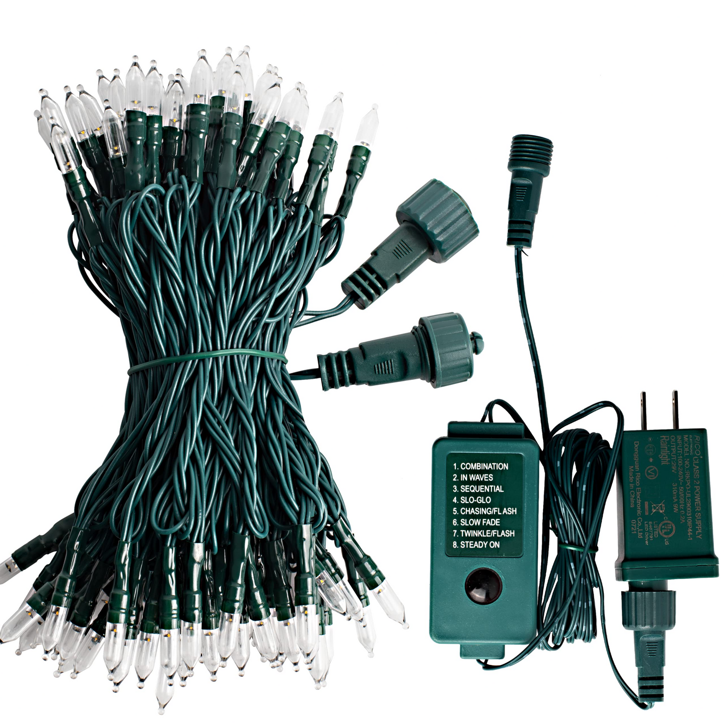 42.98ft Warm White LED Green Wire String Lights, 100 Count