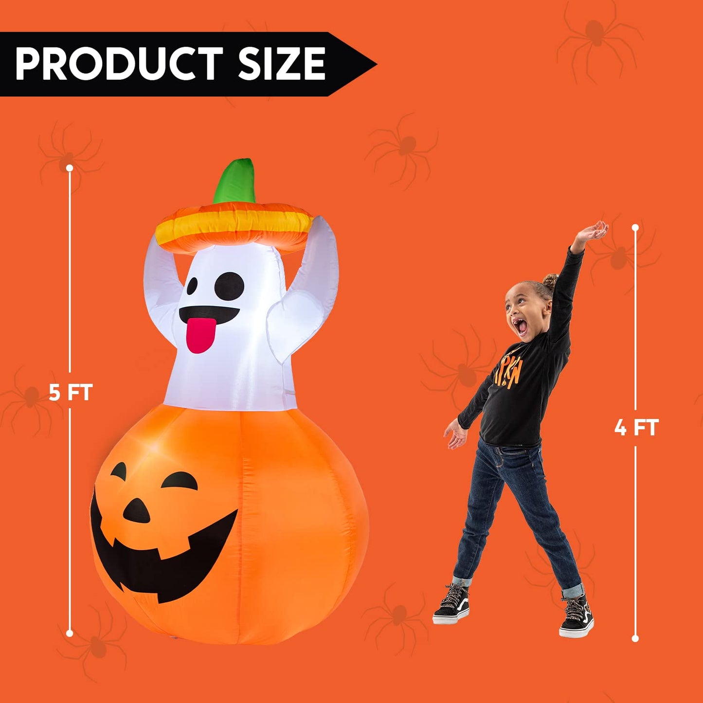 Tall Halloween Ghost in Pumpkin Inflatable (5 ft)