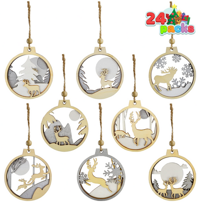 24 pcs Christmas Wooden Ornaments Reindeer