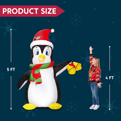 Tall Christmas Holiday Penguin Inflatable (5 ft)
