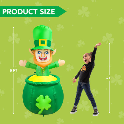Large St. Patrick's Day Inflatable Leprechaun in Cauldron Pot of Gold Coin (6 ft)