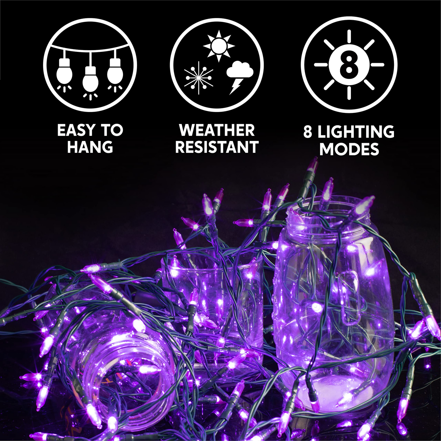 2x50 Purple LED Green Wire String Lights