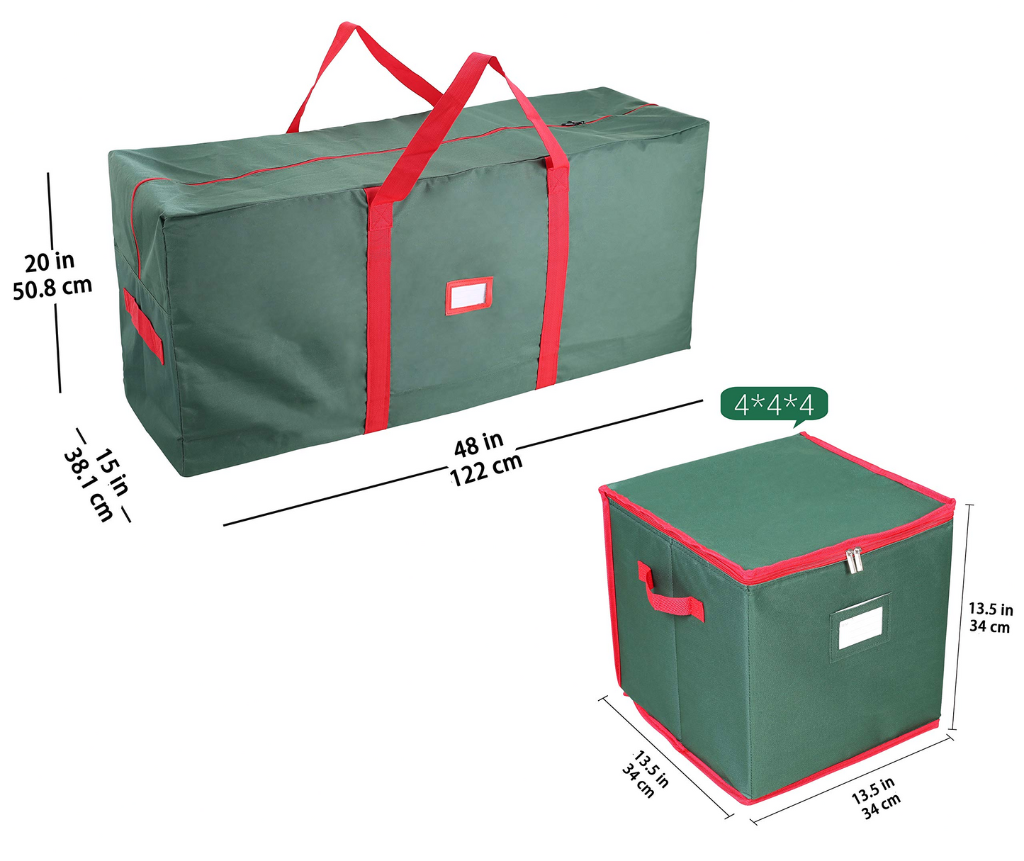 48in Christmas Tree Storage Bag and 64-Slot Ornament Storage Set (Green)