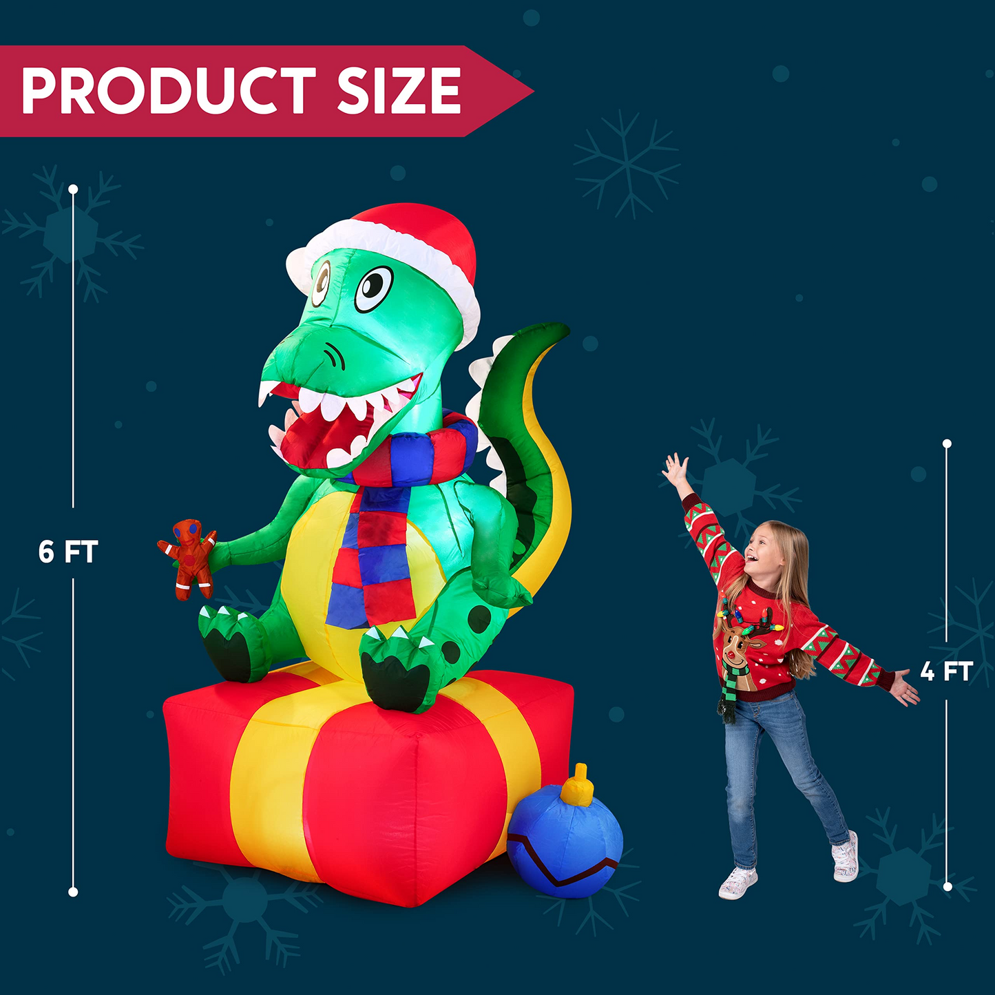 Large Dinosaur Sitting on a Gift Box Inflatable (6 ft)