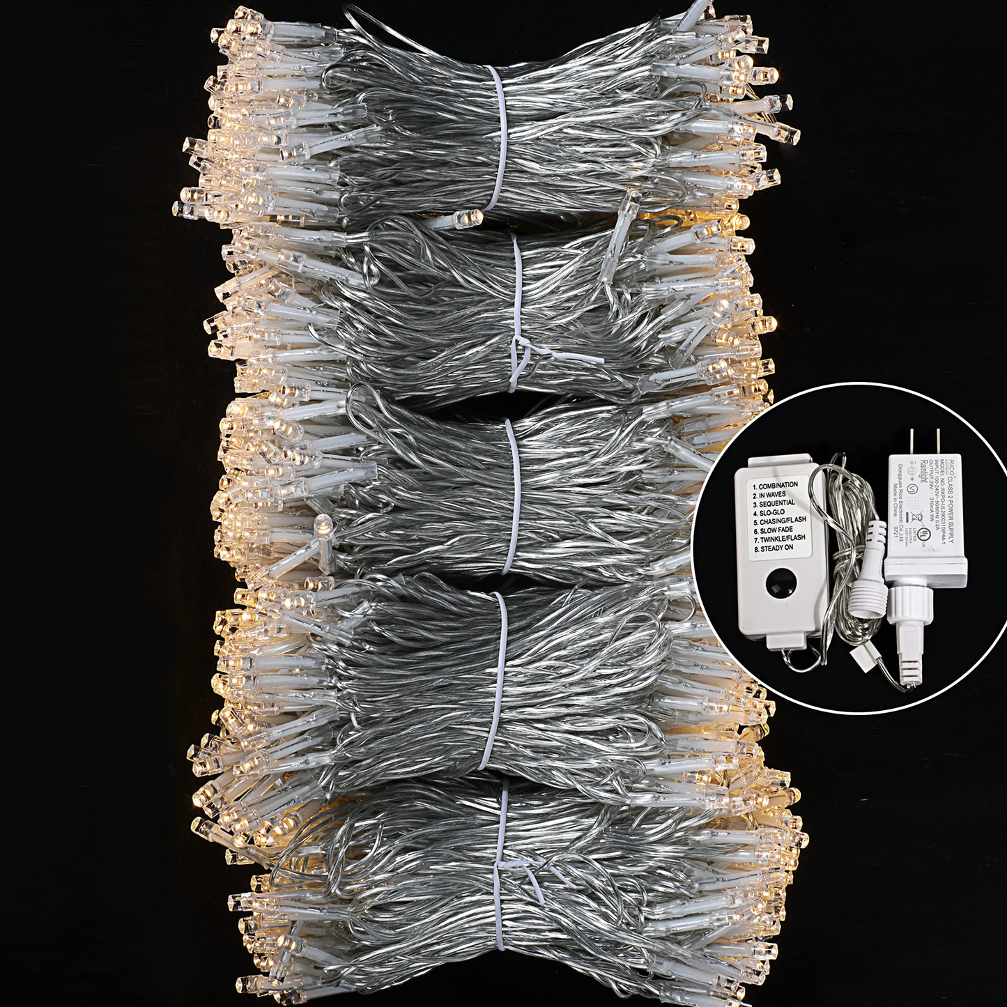 1000 Warm White LED Clear Wire String Lights