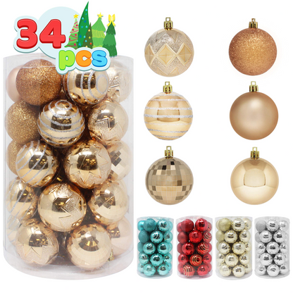 Champagne Christmas Ball Ornaments, 34 Pcs